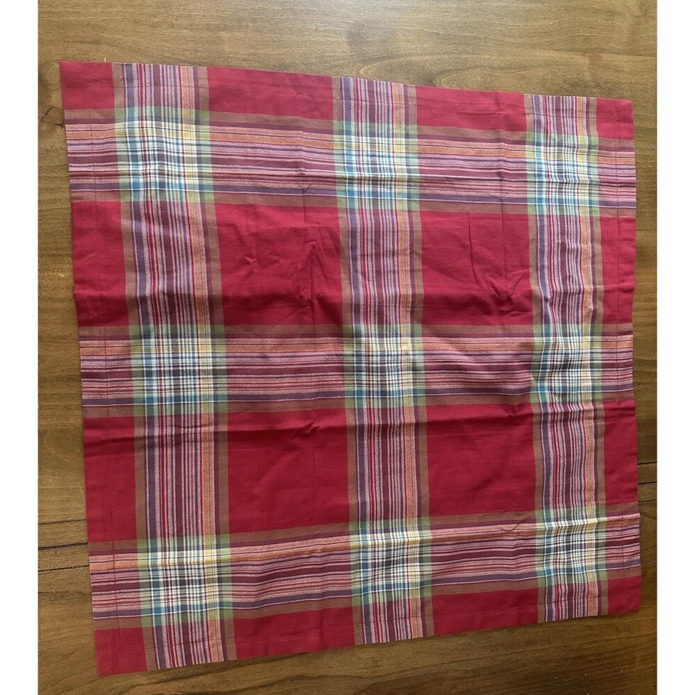 Pottery Barn Euro Plaid Pillow Cover Red Green Multi Color 26x26 100% Cotton